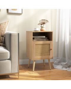 Rattan Nightstand with Storage and PE Rattan Decorated Door