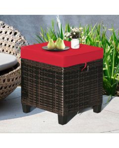 Set of 2 Outdoor Rattan Ottoman Chair Seat with Padded Cushions