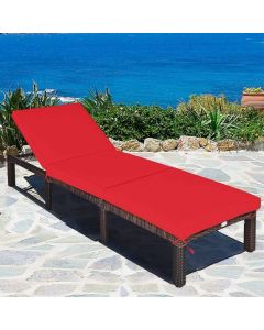 Rattan Sun Lounger with Adjustable Backrest and Removable Cushion