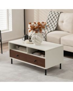 Rectangle Sofa Tea Table with Sturdy Metal Legs for Home Office-White