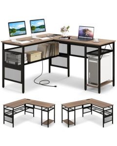 Reversible L-Shaped Computer Desk with Charging Station
