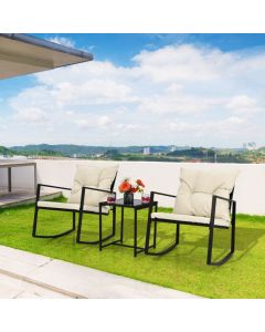 3 Pieces Rocking Chair and Glass Coffee Table Set