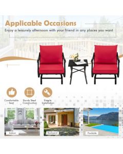 3 Pieces Rocking Garden Furniture Set with Cushions for Balcony Yard