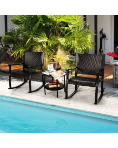 3 Piece Rocking Table Chairs Set with Coffee Table for Poolside