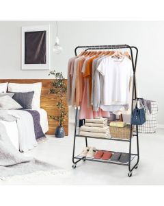 Rolling Clothing Rack on Wheels with Double Hanging Rods and 2 Shelves
