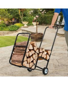 Rolling Fireplace Log Holder Carrier with Rubber Wheels and Convenient Handle
