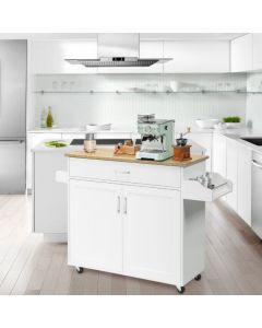Rolling Kitchen Storage Trolley with Adjustable Shelf and Drawer White