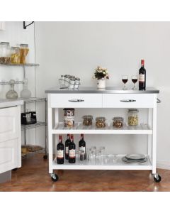 Rolling Kitchen Storage Trolley with 2 Drawers and Towel Bar