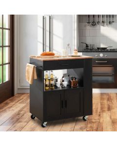 Rolling Kitchen Storage Trolley with Towel Bar Drawer and 2-Door Cabinet