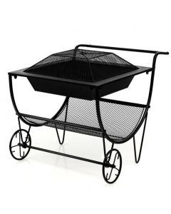 Rolling Outdoor Fire Pit with Firewood Rack