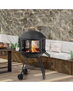 2-in-1 Rolling Patio Fire Pit with Wheels and Handle