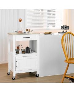 2-Tier Rolling Small Kitchen Island Cart with Rubber Wood Countertop