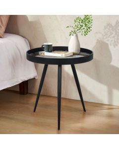 Modern Round Coffee Table with Wooden Tray Top and Steel Legs