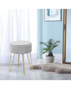 Round Velvet Stool with Hairpin Legs