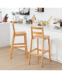 Set of 2 Rubber Wood Bar Stools with Backrest and Footrests