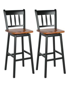 Set of 2 Rubber Wood Swivel Bar Stools with Backrest and Footrest