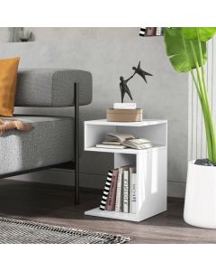 S-Shaped Side Table with 2 Open Compartments for Small Space