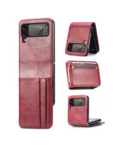 PU Leather Case with Card Slot for Samsung Galaxy Z Flip 3 5G - Red