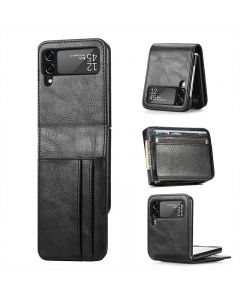PU Leather Hybrid Hard PC Wallet Flip Case with Card Slots for Samsung Galaxy Z Flip 4 5G - Black