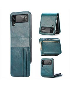 PU Leather Hybrid Hard PC Wallet Flip Case with Card Slots for Samsung Galaxy Z Flip 4 5G - Blue