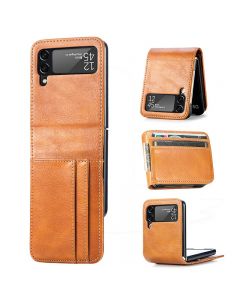 PU Leather Hybrid Hard PC Wallet Flip Case with Card Slots for Samsung Galaxy Z Flip 4 5G - Yellow