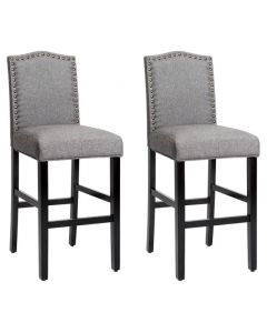 Set of 2 Bar Chair with Rubber Wood Legs for Home and Pub