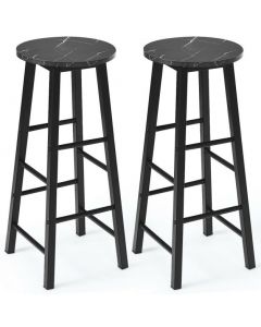 Set of 2 Faux Marble Bar Stools with Footrest and Anti-slip Foot Pad