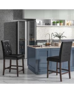 Set of 2 Padded Bar Stools with Rubber Wood Legs