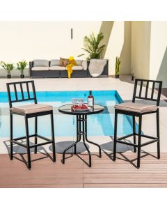 Set of 2 Patio Bar Chairs Bar Stools with Detachable Cushion and Footrest
