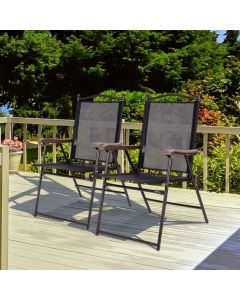 Set of 2 Patio Folding Chairs with Armrests and Footrest