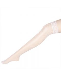 Fishnet Lace Thigh High Sheer Denier Suspender Stockings - White