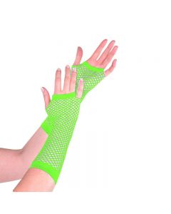 Ladies Girls Neon Long Fingerless Fishnet Lace Gloves Long Gloves - Green