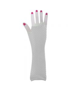 Ladies Girls Neon Long Fingerless Fishnet Lace Gloves Long Gloves - White