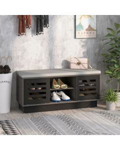 Shoe Bench with 6 Storage Compartments and 3 Adjustable Shelves and Cushion