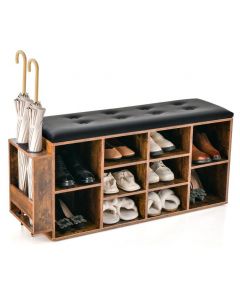 Shoe Storage Bench with Umbrella Stand Adjustable Shelf and Padded Cushion