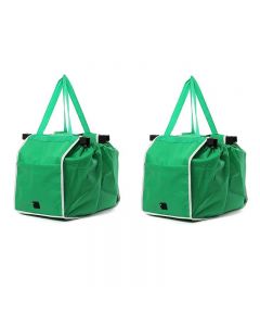 2 pcs Supermarket Shopping Bag Trolley Foldable Reusable Grocery Grab Clips Bag