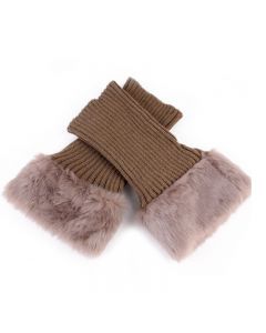 Women Winter Warm Crochet Knitted Fur Trim Leg Warmers Cuffs Toppers Boot Socks - Khaki