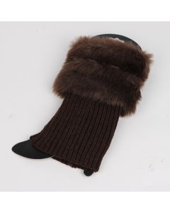 Women Winter Warm Crochet Knitted Fur Trim Leg Warmers Cuffs Toppers Boot Socks - Coffee