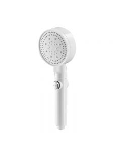High Pressure Shower Head with Silicone Filter One Key Stop Function - White
