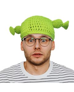 Funny Shrek Hats with Cute Ears Knitted Green Hat for Halloween Cosplay Prop