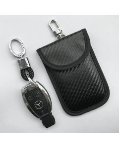 Carbon Fiber Car Remote Key Signal Blocker Case Fob Pouch eyless RFID Shielding Pouch with Key Ring