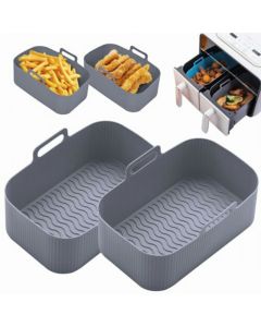 2PCS Silicone Pots Kitchen BBQ Plate Heating Baking Pan Fit For NINJA Air Fryer - Grey
