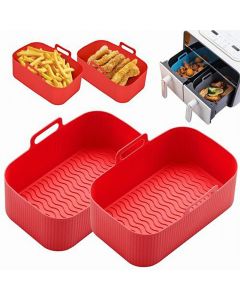 2PCS Silicone Pots Kitchen BBQ Plate Heating Baking Pan Fit For NINJA Air Fryer - Red