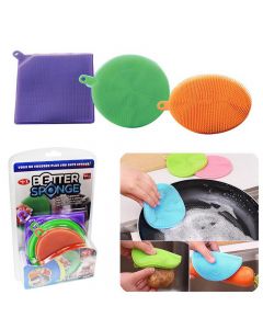 3pcs/pack Silicone Sponge Dishwashing Sponge Kitchen Cleaner Pot Brush Brush Gadget