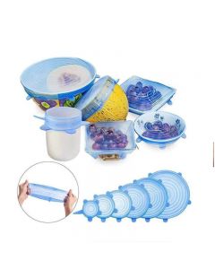 6pcs Microwave Safe Silicone Stretch Lids Flexible Bowl Covers - Transparent Blue