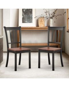 Set of 2 Slatted High Backrest Dining Chairs with Shaped Seat