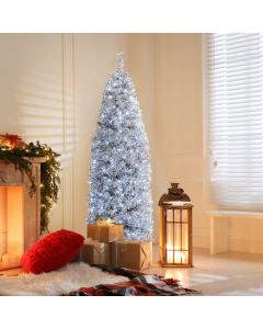 180 cm Slim Christmas Tree Artificial Xmas Tree with 475 Branch Tips and 250 Cold White LED Lights