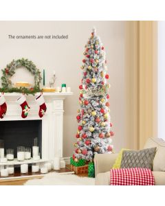 180cm Slim Flocked Christmas Tree with Incandescent Lights