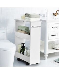 2-Tier Slim Rolling Storage Cart with Metal Dividers and Towel Bar