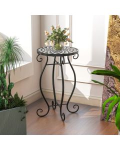 Small Plant Stand with Weather Resistant Ceramic Tile Tabletop